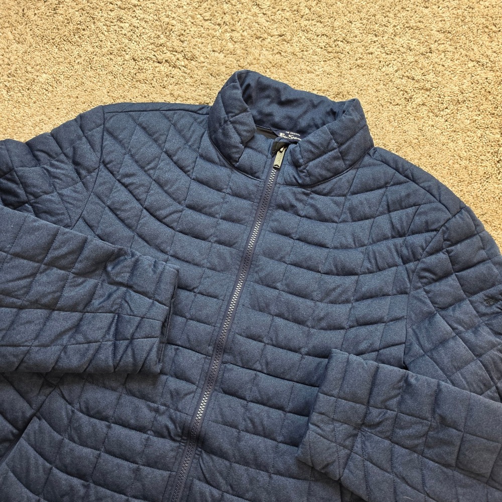 Ben Sherman Quilted Puffer Jacket Mens Large Blue Polyester Mock Neck Casual